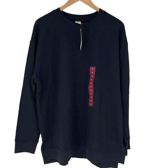 Members Mark French Terry Women's Relaxed High Low Hem Crew Neck Sweatshirt Blac - Picture 1 of 3